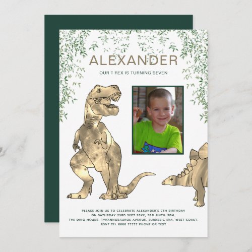 T Rex Roar Dinosaur Photo Birthday Party Invitation