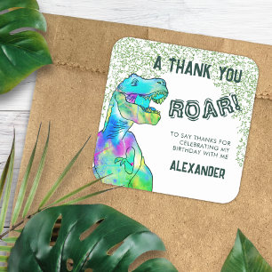 T-Rex Roar Dinosaur Thank You Birthday Party Square Sticker
