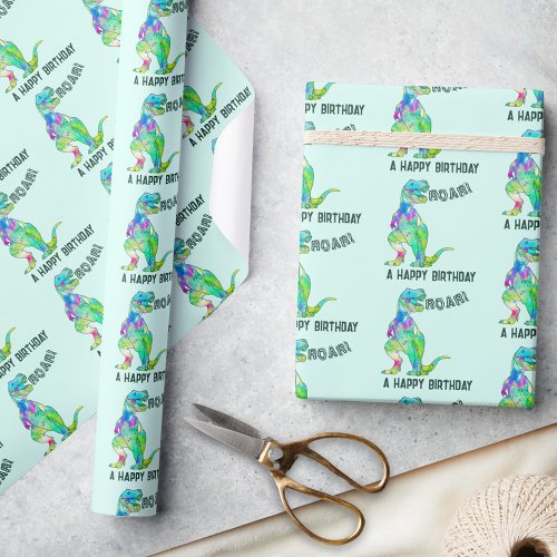 T_Rex Roar Happy Birthday Dinosaur Pattern Wrapping Paper