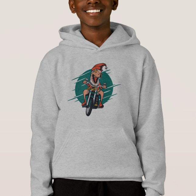 T Rex Santa Biker Hoodie (Front)
