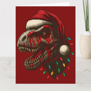 T-Rex Santa Dinosaur Christmas Card