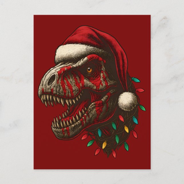 T-Rex Santa Dinosaur Christmas Holiday Postcard (Front)