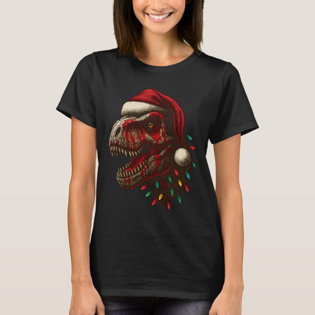 T-Rex Santa Dinosaur Christmas T-Shirt (Front)