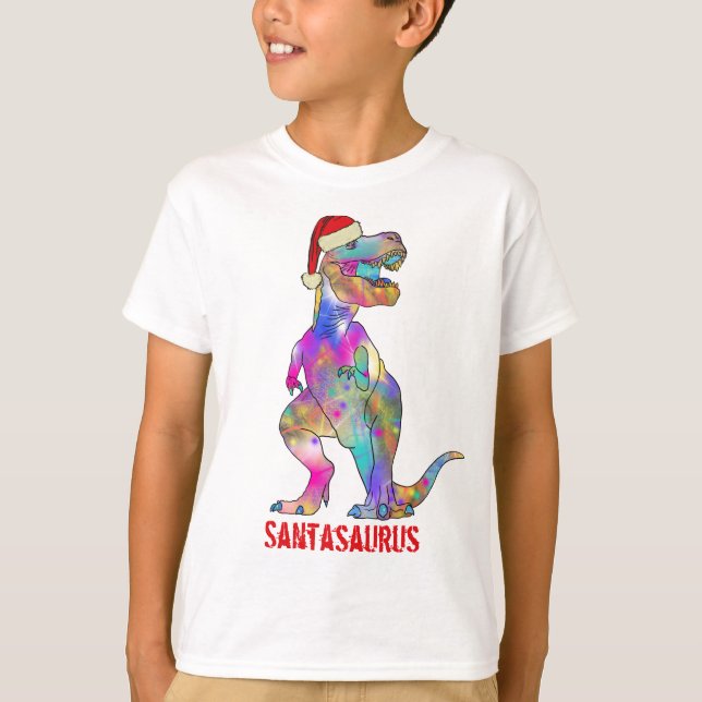 T-Rex Santa Dinosaur Christmas T-Shirt (Front)