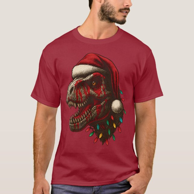 T-Rex Santa Dinosaur Christmas T-Shirt (Front)