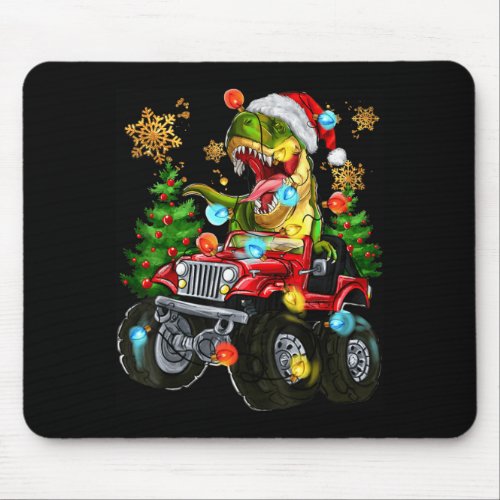 T-rex Santa In Monster Truck With Christmas Trees  Mouse Pad