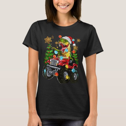 T-rex Santa In Monster Truck With Christmas Trees  T-Shirt