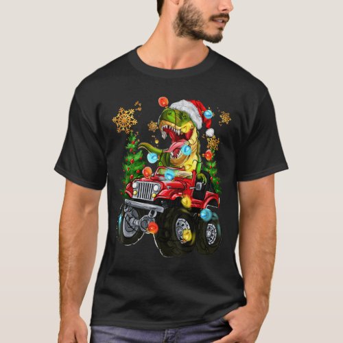 T-rex Santa In Monster Truck With Christmas Trees  T-Shirt