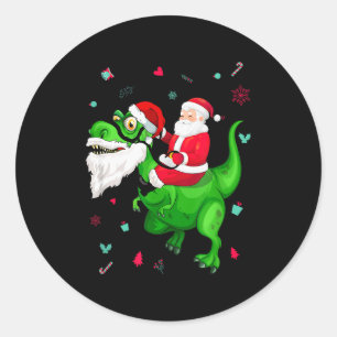 T-rex Santa Ride Funny Ugly Christmas Toddler_kids Classic Round Sticker