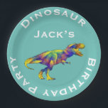 T Rex Scary Jurassic Prehistoric Dinosaur Paper Plates<br><div class="desc">Add you name using the template to create a personalized scary T Rex dinosaur birthday party plate. If you're a dinosaur lover and you love art and quirkiness, then this is the party plate for you. This fun colorful jurassic era T Rex dinosaur art was created using acrylic digital art...</div>