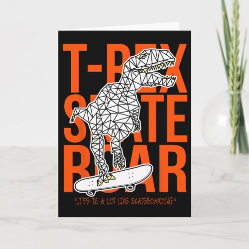 T-rex Skate Roar Funny Sketch Drawing Dinosaur Ska Card