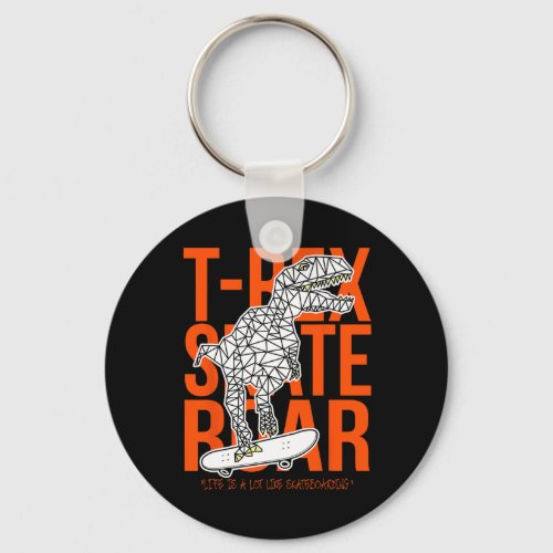 T-rex Skate Roar Funny Sketch Drawing Dinosaur Ska Keychain