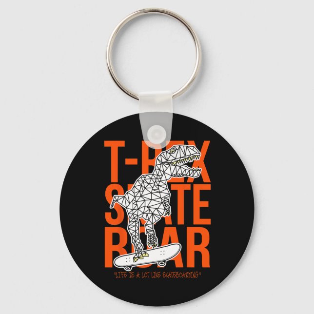 T-rex Skate Roar Funny Sketch Drawing Dinosaur Ska Keychain (Front)
