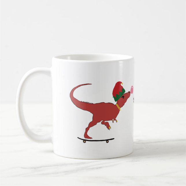 T-rex Skater Holiday Art Coffee Mug (Left)