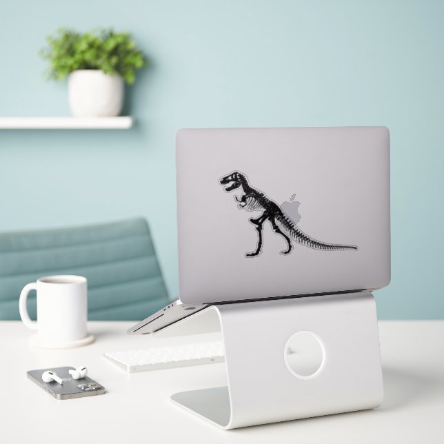 T-Rex Skeleton Fossil Laptop Sticker (Laptop On Desk)