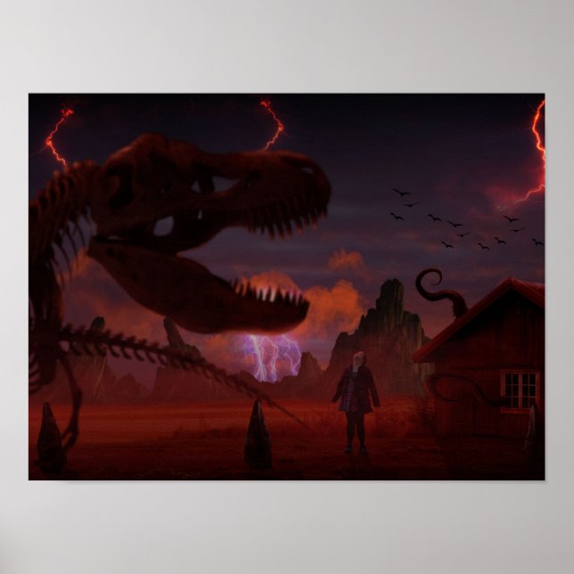 T-rex skeleton in Strangers Things inspired image Poster (Front)