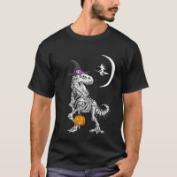 T-Rex Skeleton Pumpkin Witch Moon Halloween T-Shirt