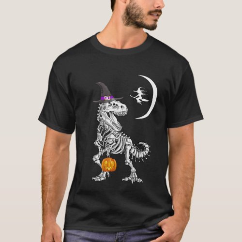 T_Rex Skeleton Pumpkin Witch Moon Halloween T_Shirt