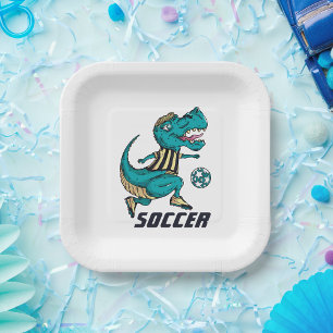 T-Rex Soccer Player Sports Paper Plates