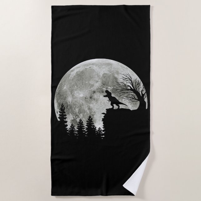  T Rex Standing On Mountain Moonlight Halloween Beach Towel (Front)