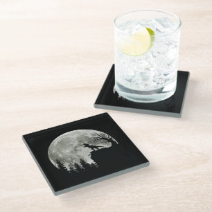 T Rex Standing On Mountain Moonlight Halloween Glass Coaster