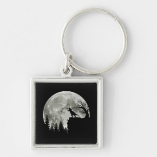 T Rex Standing On Mountain Moonlight Halloween Keychain