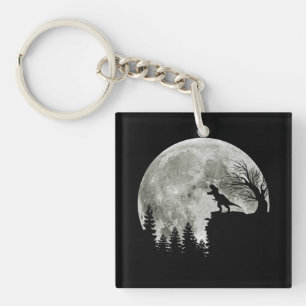 T Rex Standing On Mountain Moonlight Halloween Keychain