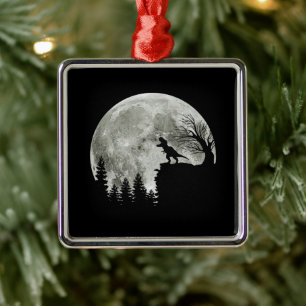  T-rex Standing On Mountain Moonlight Halloween Metal Ornament