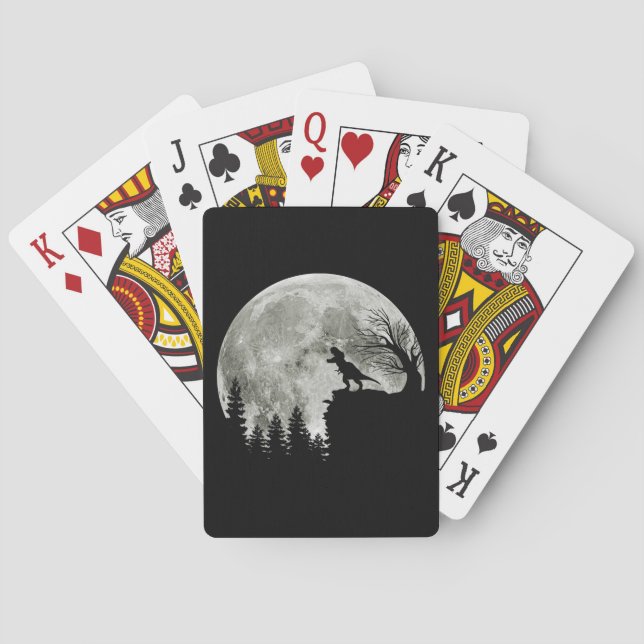  T Rex Standing On Mountain Moonlight Halloween Poker Cards (Back)