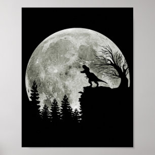 T Rex Standing On Mountain Moonlight Halloween Poster