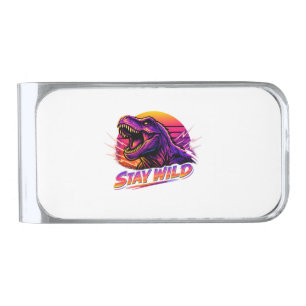 T-Rex Stay Wild Silver Finish Money Clip