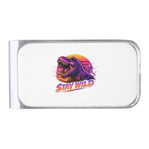 T-Rex Stay Wild Silver Finish Money Clip
