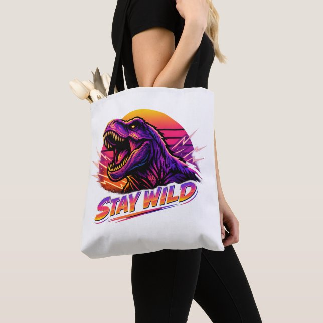 T-Rex Stay Wild Tote Bag (Close Up)