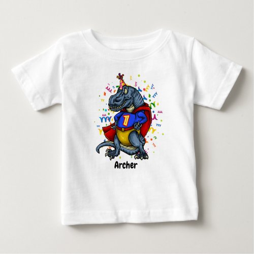 T_Rex Superhero 1st Birthday Baby T_Shirt