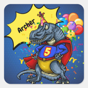 T-Rex Superhero 5th Birthday Square Sticker