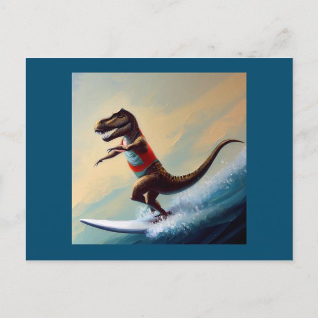 T Rex Surfing Postcard (Front)