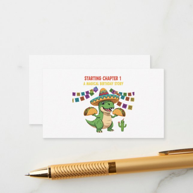 T-Rex Taco Fiesta 1st Birthday | Starting Chapter  Enclosure Card (Front/Back In Situ)