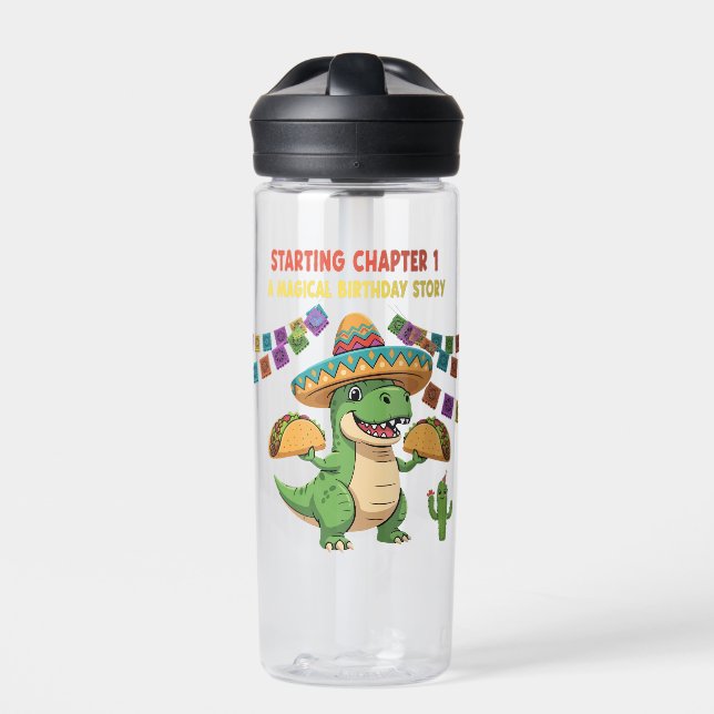 T-Rex Taco Fiesta 1st Birthday | Starting Chapter  Water Bottle (Front)