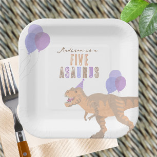 T-Rex Tan Any Age Cute Dinosaur Birthday Party Paper Plates