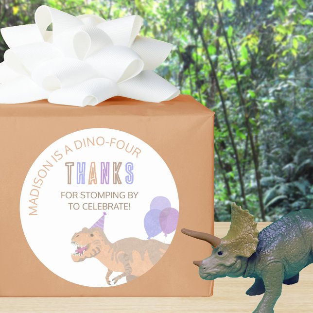 T-Rex Tan Cute Any Age Dinosaur Thank You Classic Round Sticker (These thank you stickers are easy to customize)