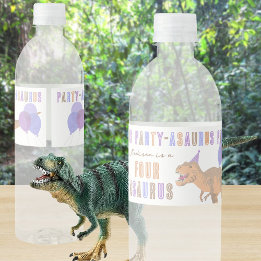 T-Rex Tan Cute Colorful Dino Party Birthday Water Bottle Label