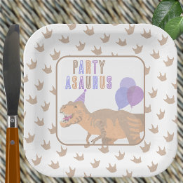 T-Rex Tan Cute Jurassic Dinosaur Birthday Party Paper Plates