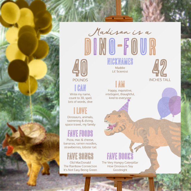 T-Rex Tan Dino-Four Milestone Year Board (Add your little one's details to this dinosaur birthday milestone year board for an instant keepsake)