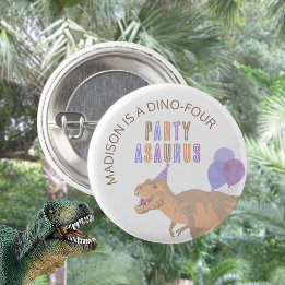 T-Rex Tan Party Asaurus Cute Dinosaur Birthday Button