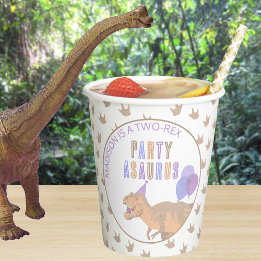 T-Rex Tan Prehistoric Dinosaur Birthday Party Paper Cups