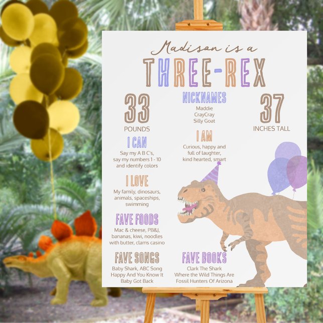 T-Rex Tan Three-Rex Milestone Year Board (Create a keepsake with this dinosaur birthday milestone year board for your little Three Rex)
