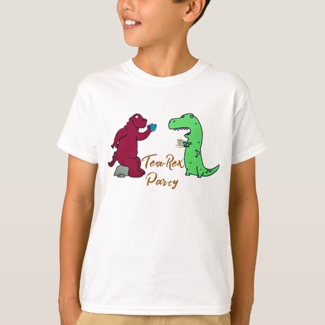 T-Rex Tea Party Shirt - Dinosaur Birthday Tee (Front)