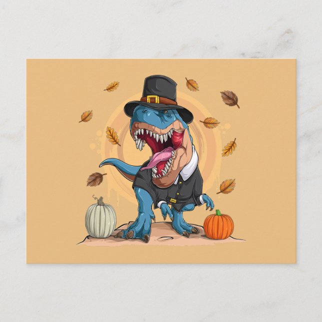 T-Rex Thanksgiving Pilgrim Postcard (Front)