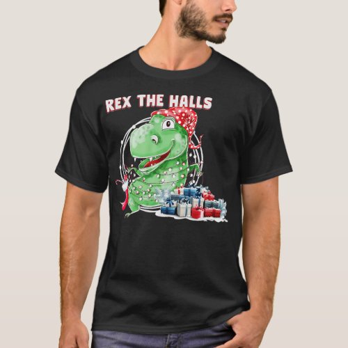 T Rex The Halls Christmas Dinosaur T_Shirt