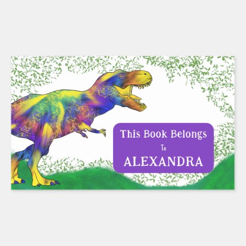 T Rex This Book Belongs To Kids Name Rectangular Sticker